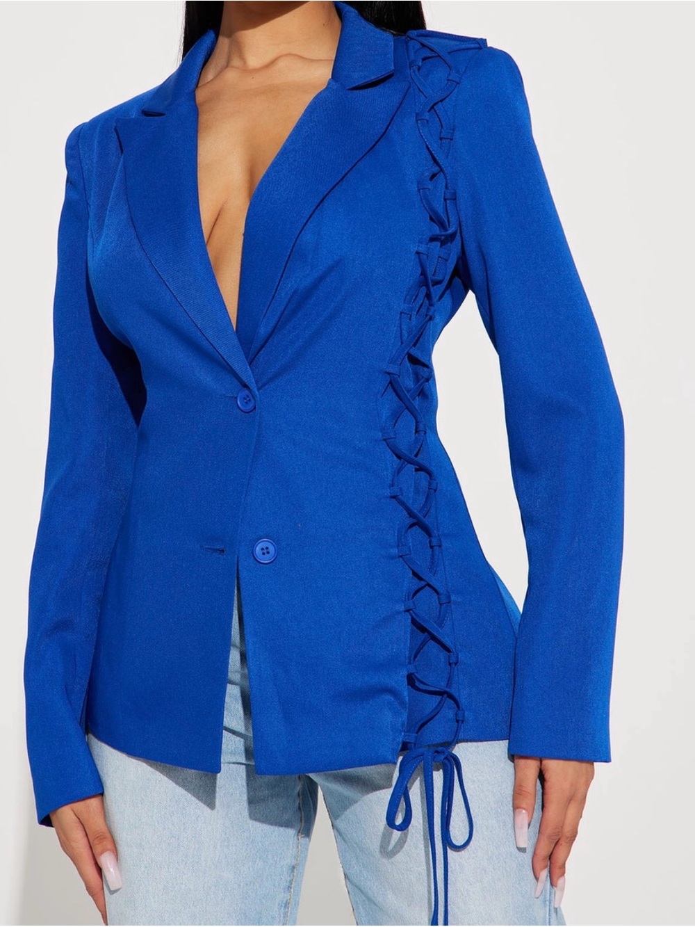 Fashion Nova Cobalt Blue Lace-Up Blazer